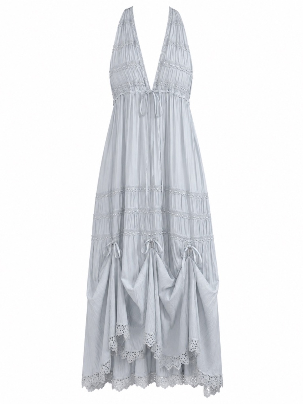 NWT Free People Sunflower Afternoon Bustle Midi Dress Medium Blue Halter